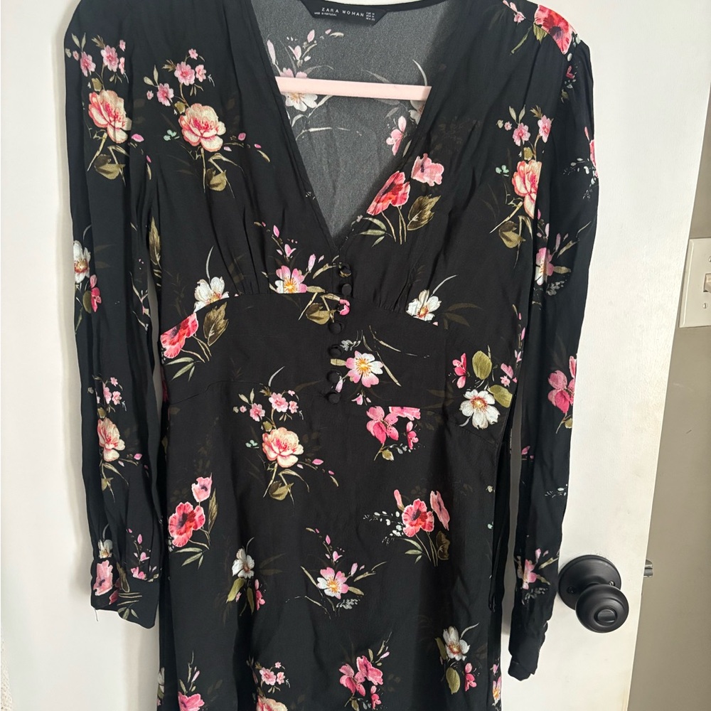 Zara Dress , Black Pink Floral Accents medium